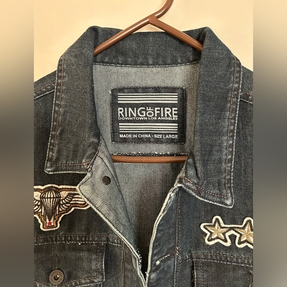 NWOT Ring of Fire Denim Vest Jacket – Military Patch Biker Style – Size L - Picture 3 of 9